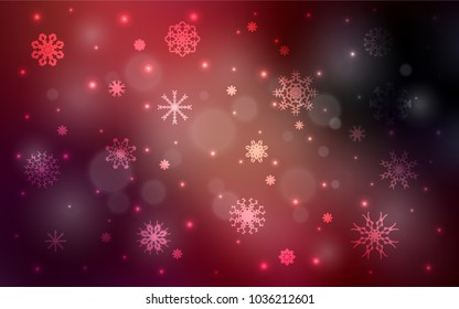 Dark Red vector cover with beautiful snowflakes. Snow on blurred abstract background with gradient. New year design for your business advert.