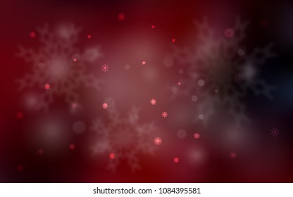 Dark Red vector cover with beautiful snowflakes. Snow on blurred abstract background with gradient. The pattern can be used for new year leaflets.