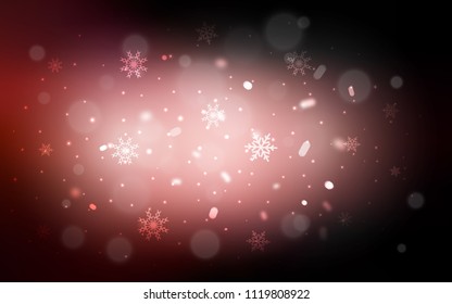 Dark Red vector cover with beautiful snowflakes. Blurred decorative design in xmas style with snow. New year design for your business advert.