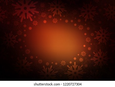 Dark Red vector cover with beautiful snowflakes. Snow on blurred abstract background with gradient. The pattern can be used for new year ad, booklets.
