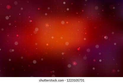Dark Red vector cover with beautiful snowflakes. Shining colored illustration with snow in christmas style. The pattern can be used for new year ad, booklets.