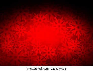 Dark Red vector cover with beautiful snowflakes. Shining colored illustration with snow in christmas style. New year design for your ad, poster, banner.