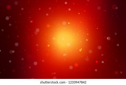 Dark Red vector cover with beautiful snowflakes. Snow on blurred abstract background with gradient. New year design for your business advert.