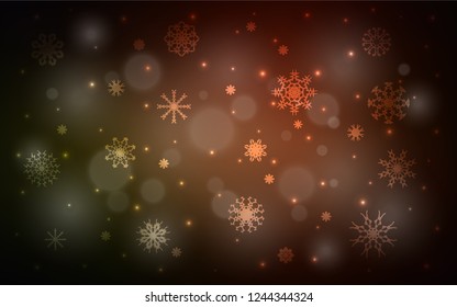 Dark Red vector cover with beautiful snowflakes. Snow on blurred abstract background with gradient. New year design for your business advert.