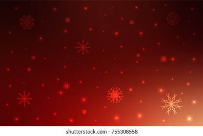 Dark Red vector cover with beautiful snowflakes. Blurred decorative design in xmas style with snow. New year design for your ad, poster, banner.