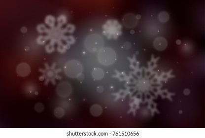 Dark Red vector cover with beautiful snowflakes. Snow on blurred abstract background with gradient. New year design for your ad, poster, banner.