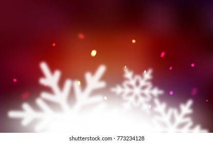 Dark Red vector cover with beautiful snowflakes. Snow on blurred abstract background with gradient. The pattern can be used for new year ad, booklets.