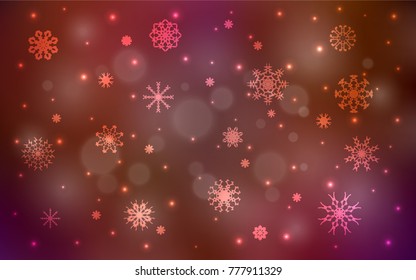 Dark Red vector cover with beautiful snowflakes. Blurred decorative design in xmas style with snow. The pattern can be used for year new  websites.
