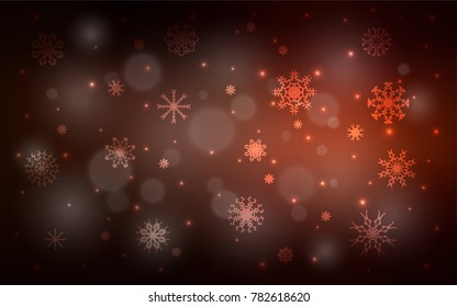 Dark Red vector cover with beautiful snowflakes. Snow on blurred abstract background with gradient. The template can be used as a new year background.
