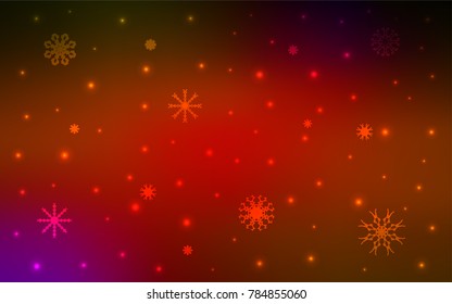 Dark Red vector cover with beautiful snowflakes. Decorative shining illustration with snow on abstract template. The pattern can be used for new year leaflets.