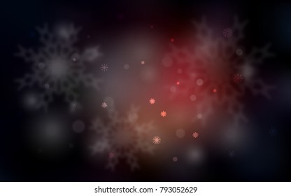 Dark Red vector cover with beautiful snowflakes. Snow on blurred abstract background with gradient. New year design for your business advert.