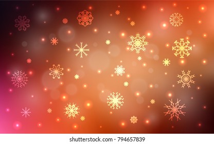 Dark Red vector cover with beautiful snowflakes. Glitter abstract illustration with crystals of ice. New year design for your ad, poster, banner.