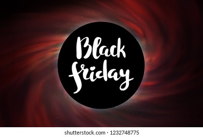 Dark Red vector cover with a black hole, nebula. Colorful black hole with shining night sky stars. Backdrop for Black Friday promotions.