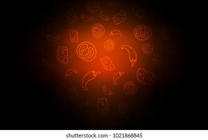 Dark Red vector cover with cuisine gourmet. Fast Food on blurred abstract background with colorful gradient. Doodle design for your business advert of cafes.