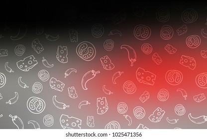 Dark Red vector cover with cuisine gourmet. Fast Food on blurred abstract background with colorful gradient. Doodle design for your business advert of cafes.