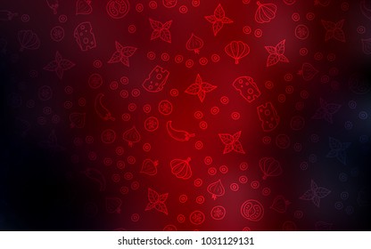 Dark Red vector cover with cuisine gourmet. Fast Food on blurred abstract background with colorful gradient. Pattern for ad, booklets, leaflets of restaurants.