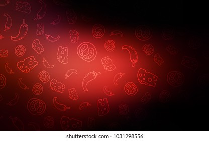 Dark Red vector cover with cuisine gourmet. Fast Food on blurred abstract background with colorful gradient. Doodle design for your business advert of cafes.