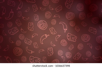 Dark Red vector cover with cuisine gourmet. Beautiful colored illustration with food in doodle style. Template for meal cooking in kitchen.
