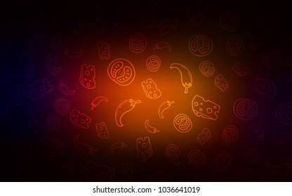 Dark Red vector cover with cuisine gourmet. Blurred decorative design of snacks in doodle style. Template for meal cooking in kitchen.
