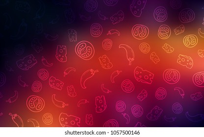 Dark Red vector cover with cuisine gourmet. Beautiful colored illustration with food in doodle style. Pattern for ads of breakfast, lunch, dinner.
