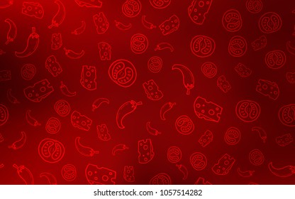 Dark Red vector cover with cuisine gourmet. Glitter abstract sketch with gourmet food. Template for meal cooking in kitchen.