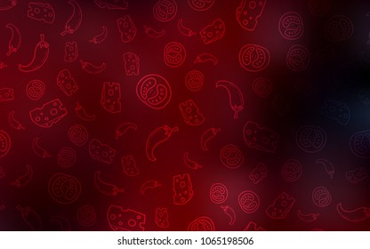 Dark Red vector cover with cuisine gourmet. Illustration with set of fresh food in doodle style. Pattern for menu of cafes, bars, restaurants.