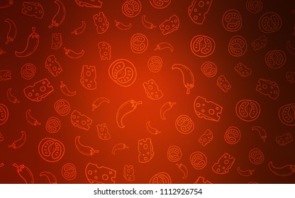 Dark Red vector cover with cuisine gourmet. Fast Food on blurred abstract background with colorful gradient. Pattern for ads of breakfast, lunch, dinner.