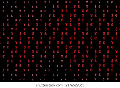 Dark red vector cover with EUR, USD, GBP, JPY. Illustration with dollar, USD, usa signs on white template. Best design for your ad, poster, banner of money.