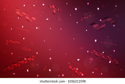 Dark Red vector cover with happy holiday ribbons. Glitter abstract illustration with colorful confetti, ribbons. The pattern can be used for carnival, festival leaflets.