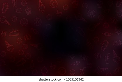 Dark Red vector cover with set of confections. Beautiful colored illustration with candies in doodle style. Pattern for ads of breakfast, lunch, dinner.
