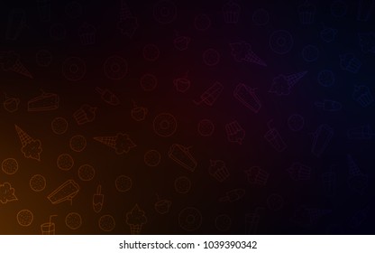 Dark Red vector cover with set of confections. Decorative shining illustration with sweets on abstract template. Pattern for ad, booklets, leaflets of restaurants.