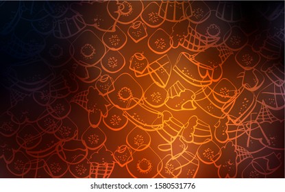 Dark Red vector cover with set of confections. Illustration with set of sweet food in doodle style. Doodle design for your business advert of cafes.