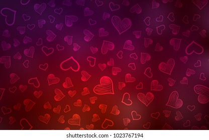 Dark Red vector cover with Shining hearts. Decorative shining illustration with hearts on abstract template. Beautiful design for your business advert of anniversary.