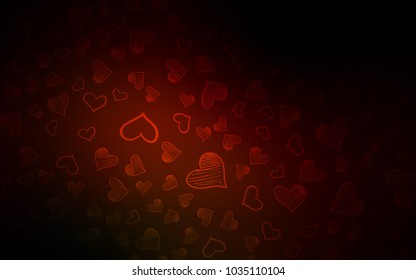 Dark Red vector cover with Shining hearts. Blurred decorative design in doodle style with hearts. Pattern can be used for valentine's ad, booklets.