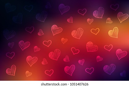 Dark Red vector cover with Shining hearts. Hearts on blurred abstract background with colorful gradient. Pattern for carnival, festival romantic leaflets.