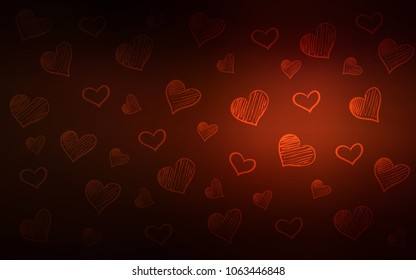 Dark Red vector cover with Shining hearts. Decorative shining illustration with hearts on abstract template. Template for Valentine's greeting postcards.