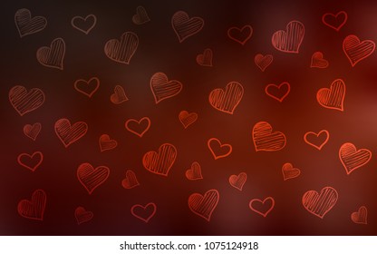 Dark Red vector cover with Shining hearts. Hearts on blurred abstract background with colorful gradient. Pattern for carnival, festival romantic leaflets.