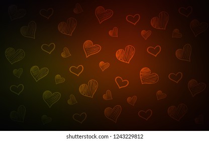 Dark Red vector cover with Shining hearts. Glitter abstract illustration with colorful hearts in romantic style. Pattern can be used for valentine's ad, booklets.