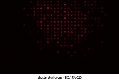 Dark Red vector cover with symbols of gamble. Shining illustration with hearts, spades, clubs, diamonds. Design for ad, poster, banner of gambling websites.