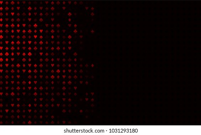 Dark Red vector cover with symbols of gamble. Blurred decorative design of hearts, spades, clubs, diamonds. Pattern for ads of parties, events in Vegas.