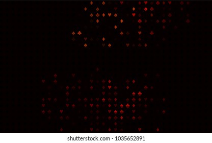 Dark Red vector cover with symbols of gamble. Glitter abstract sketch with isolated symbols of playing cards. Pattern for booklets, leaflets of gambling houses.