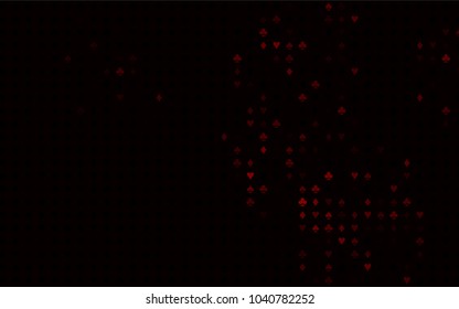 Dark Red vector cover with symbols of gamble. Colored illustration with hearts, spades, clubs, diamonds. Pattern for ads of parties, events in Vegas.