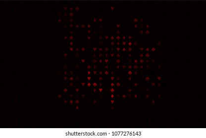 Dark Red vector cover with symbols of gamble. Shining illustration with hearts, spades, clubs, diamonds. Pattern for ads of parties, events in Vegas.