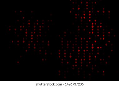 Dark Red vector cover with symbols of gamble. Colored illustration with hearts, spades, clubs, diamonds. Template for business cards of casinos.