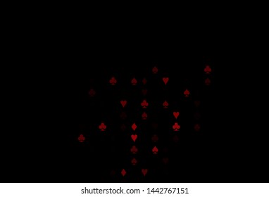 Dark Red vector cover with symbols of gamble. Colored illustration with hearts, spades, clubs, diamonds. Design for ad, poster, banner of gambling websites.
