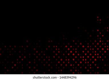 Dark Red vector cover with symbols of gamble. Shining illustration with hearts, spades, clubs, diamonds. Design for ad, poster, banner of gambling websites.