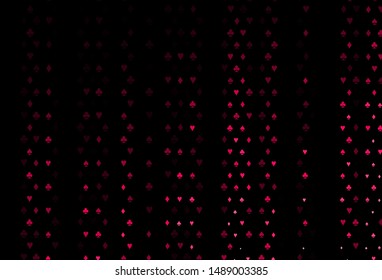 Dark Red vector cover with symbols of gamble. Glitter abstract sketch with isolated symbols of playing cards. Pattern for leaflets of poker games, events.