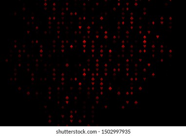 Dark Red vector cover with symbols of gamble. Colored illustration with hearts, spades, clubs, diamonds. Smart design for your business advert of casinos.