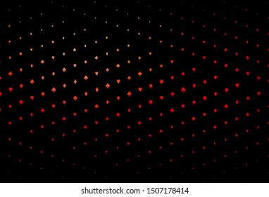 Dark Red vector cover with symbols of gamble. Glitter abstract sketch with isolated symbols of playing cards. Smart design for your business advert of casinos.