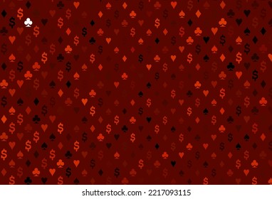 Dark red vector cover with symbols of gamble. Colored illustration with hearts, spades, clubs, diamonds. Smart design for your business advert of casinos.